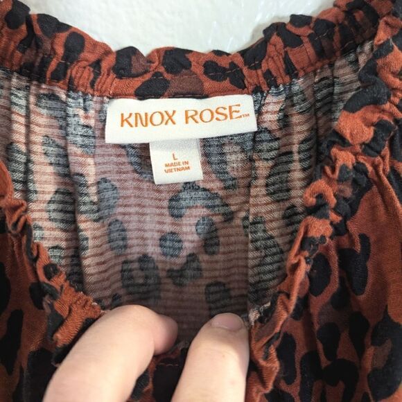 Knox Rose dark brown leopard animal print smocked a-line knee length dress L - Picture 4 of 7